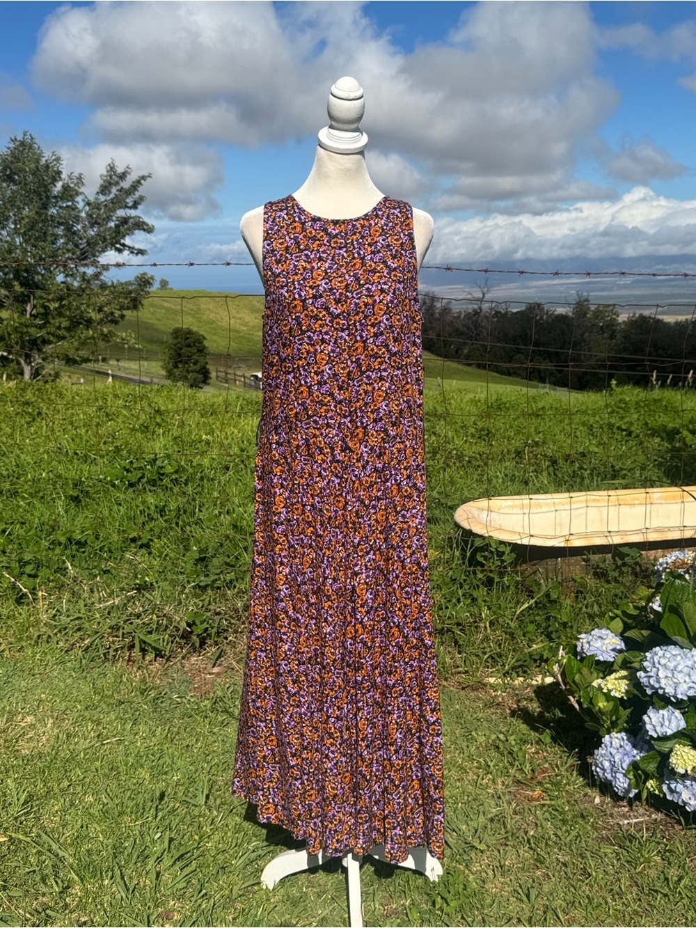 Vintage 90s Y2K Ditzy Floral Purple Sleeveless midi Dress Coco Blanco